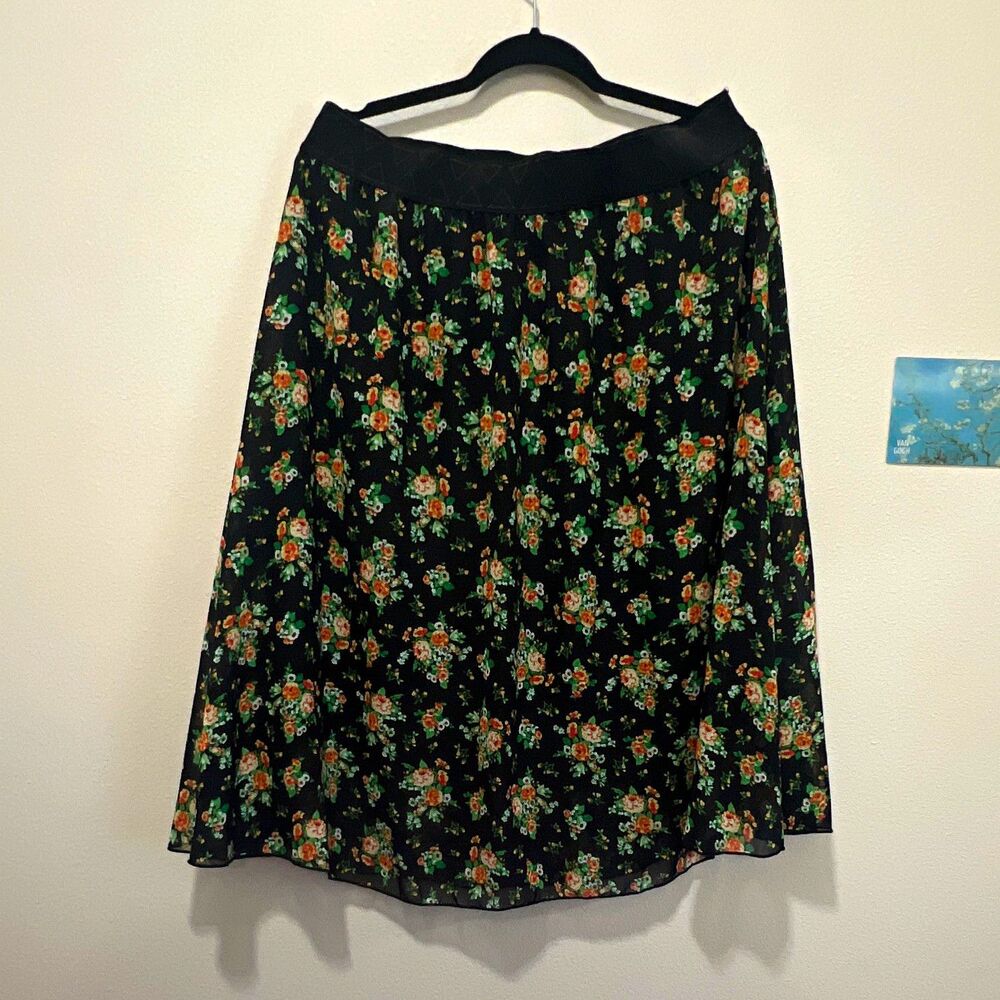 LuLaRoe Women’s A-Line Knee Length Skirt XL Black Multicolor Floral Print